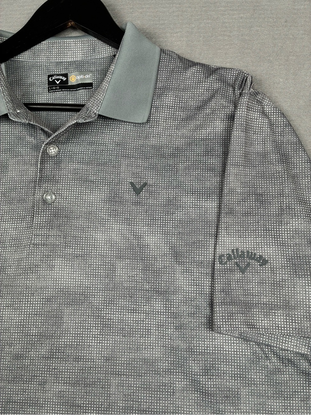 Callaway Golf Opti-Dri Polo Grey Microdot Camo Performance Moisture Wicking Mens
